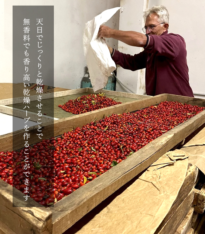 ハーブが低温で乾燥しているから香りが飛ばない説明